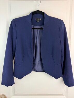 Aqua Navy Open-Front Cropped Blazer